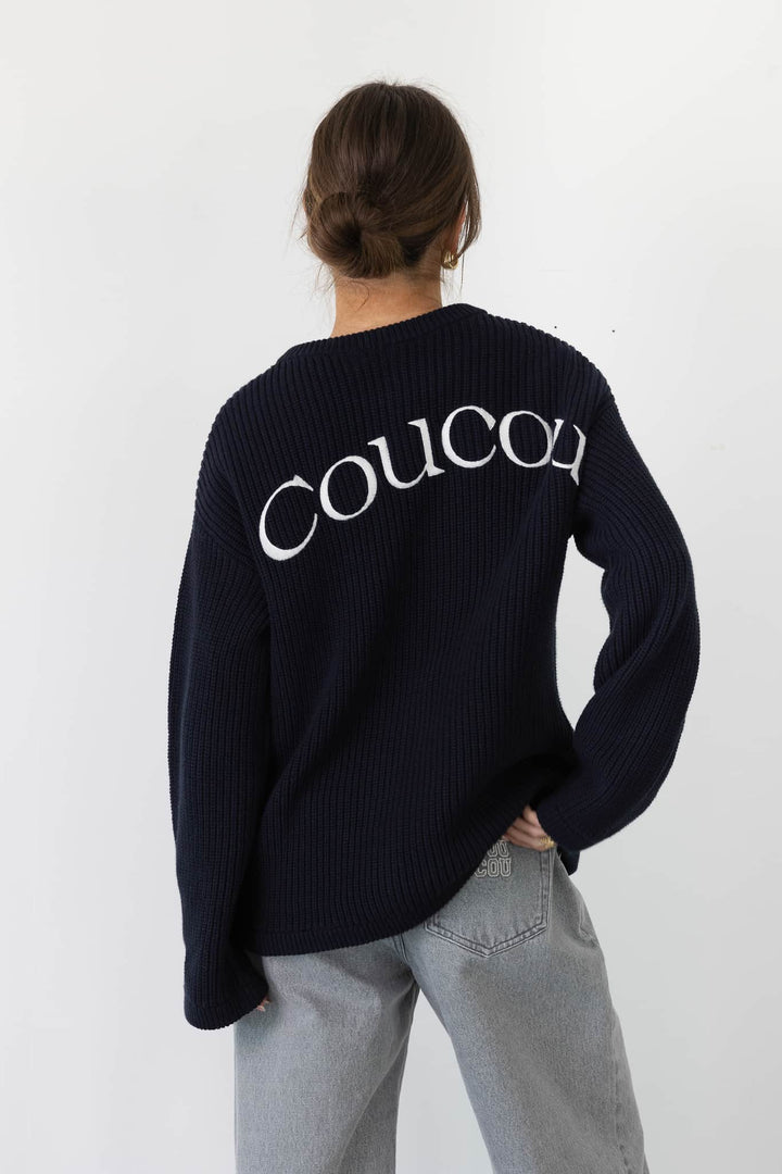 Coucou Bellini cardigan - Navy with ecru coucou letters
