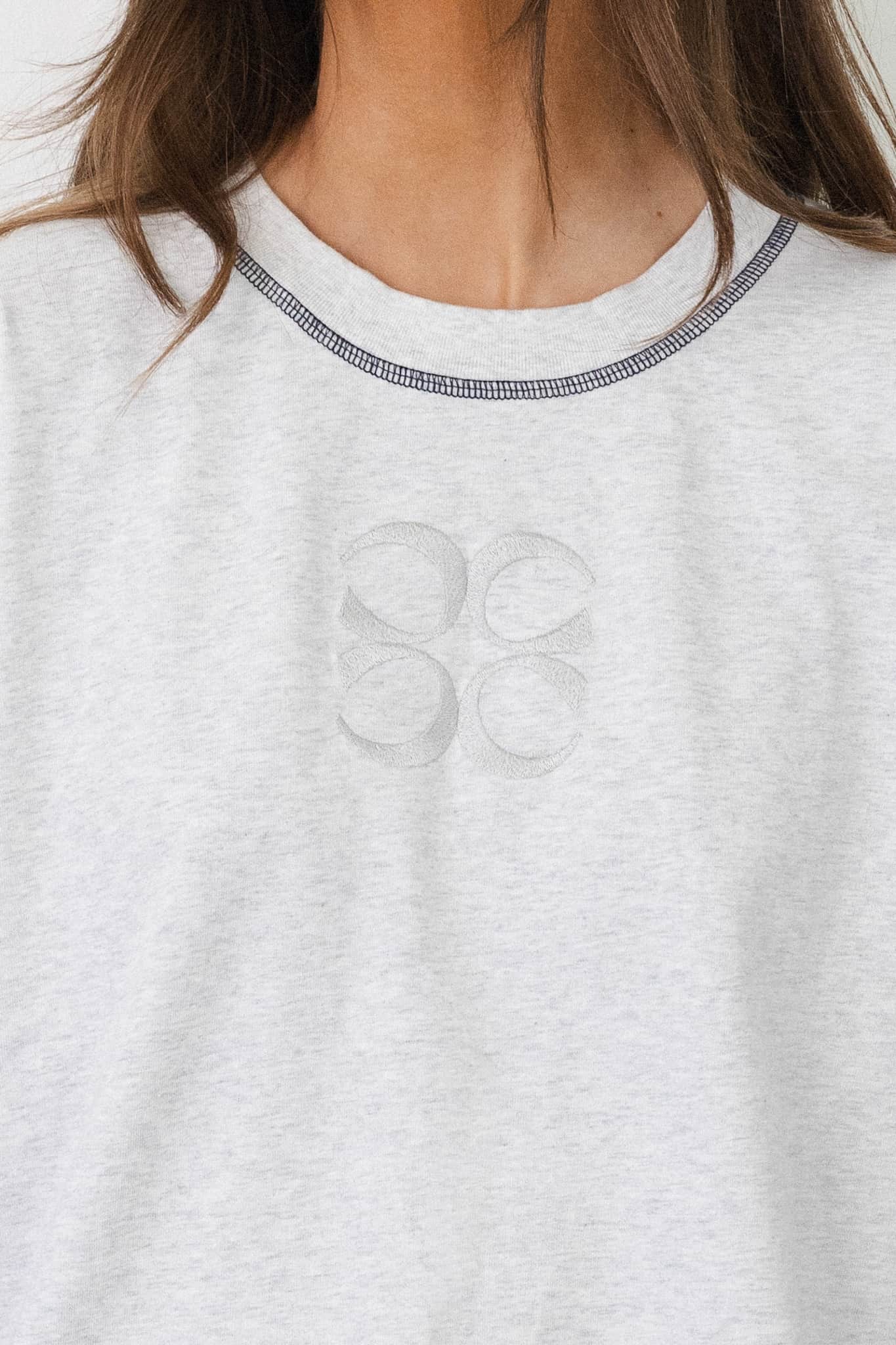 Coucou Gin tonic tee long sleeve - Light grey melange with navy stitching