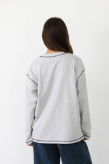 Coucou Gin tonic tee long sleeve - Light grey melange with navy stitching