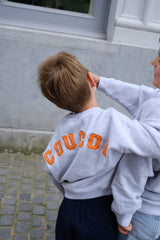 Coucou 6-9 years Joseph kids sweater - Light grey with orange letters
