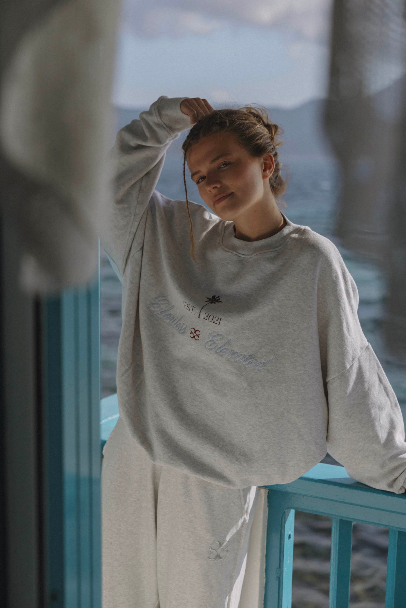 Coucou One size Joseph sweater - Light grey with palmtree design