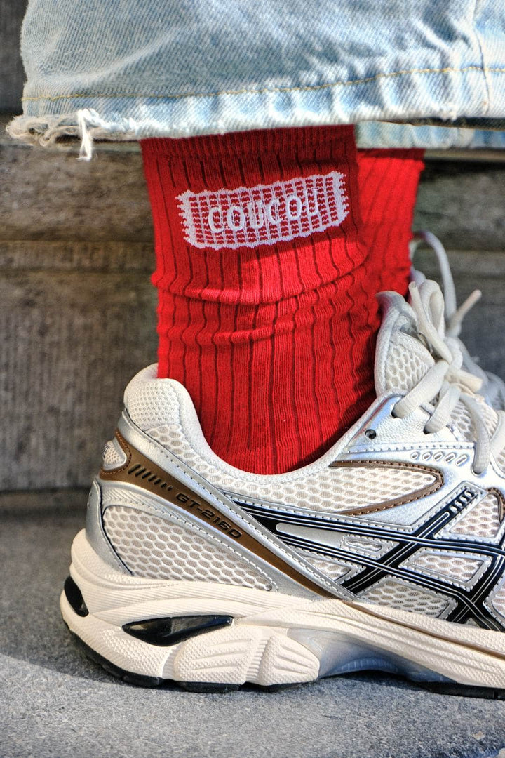 Coucou One size Meadow socks - Red with white lace logo