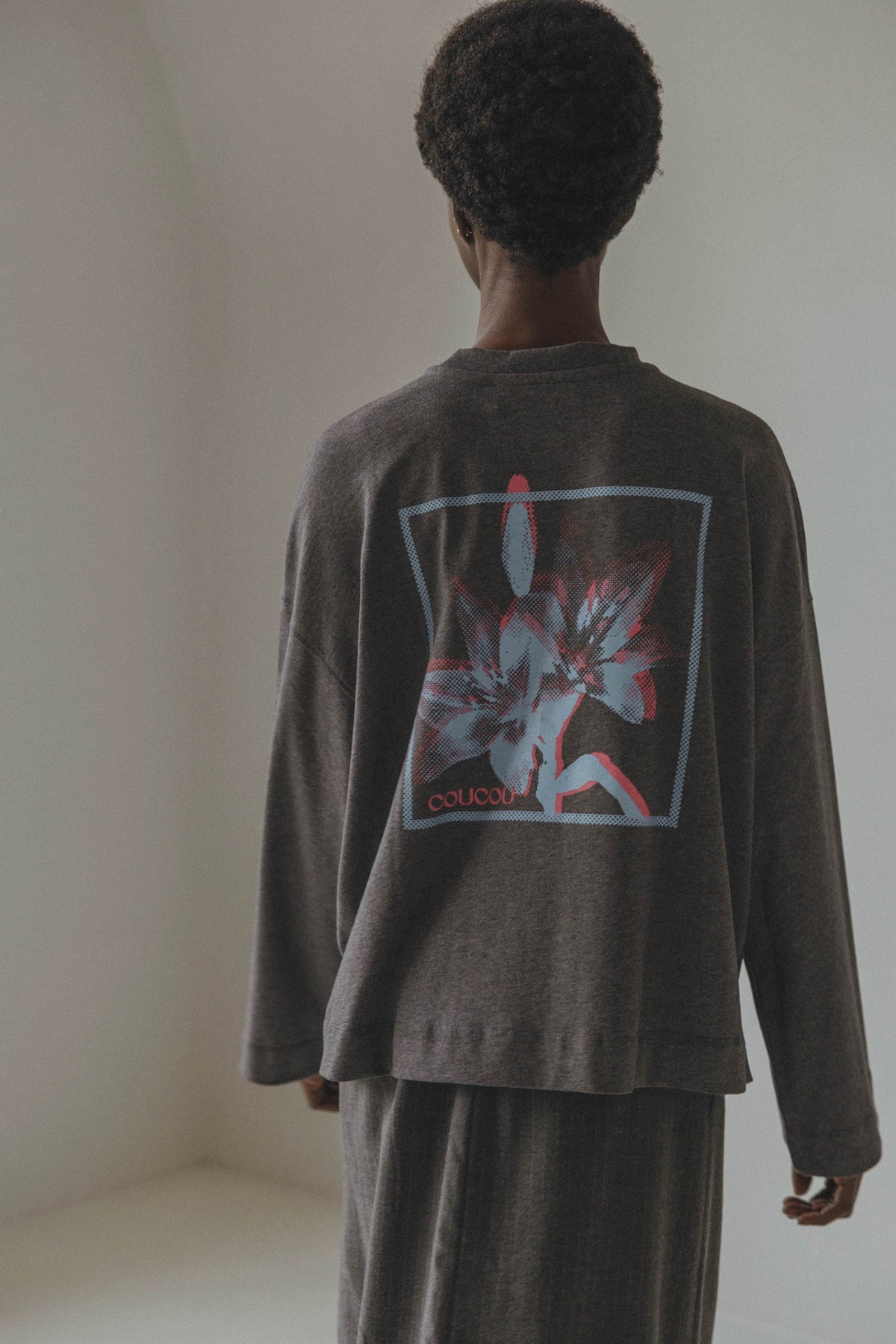 Coucou Mimosa tee long sleeves - Dark grey blooming print