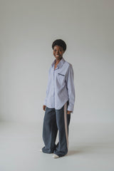 Coucou Moon blouse - Navy stripes with lace details
