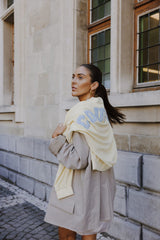 Coucou One size Joseph sweater terry fabric - Butter yellow with light blue letters