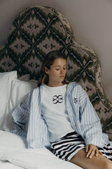 Coucou Moon blouse - Light blue with bordeaux stripes