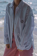 Coucou Moon blouse - Light blue with bordeaux stripes