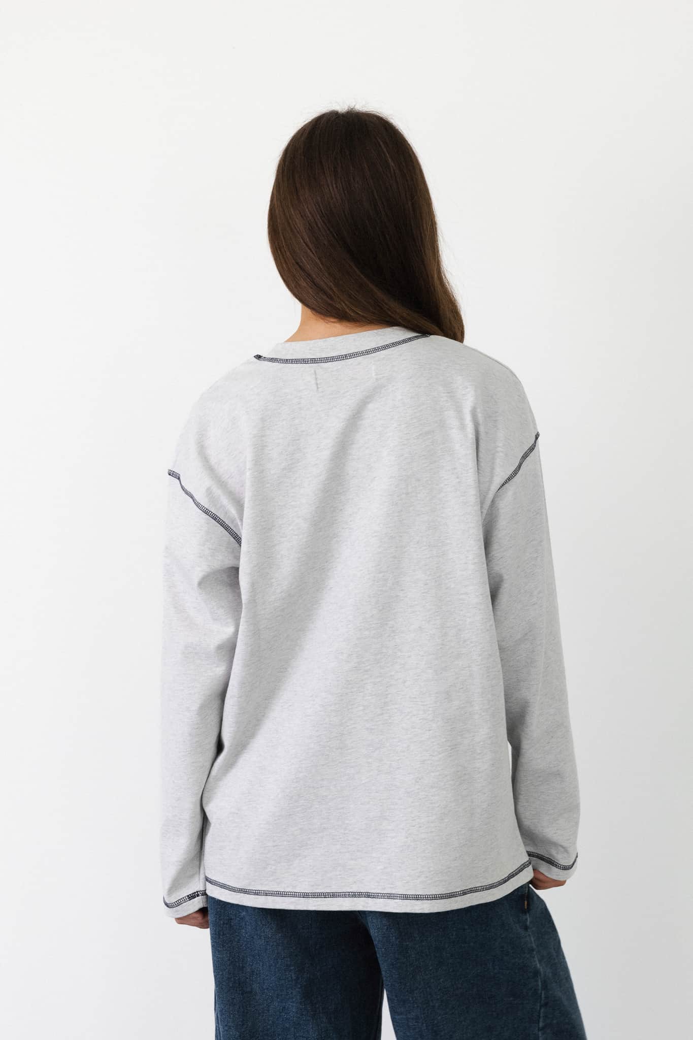 Coucou Gin tonic tee long sleeve - Light grey melange with navy stitching 