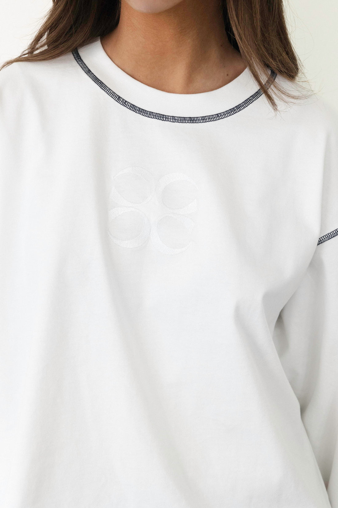 Coucou Gin tonic tee long sleeve - White with navy stitching 