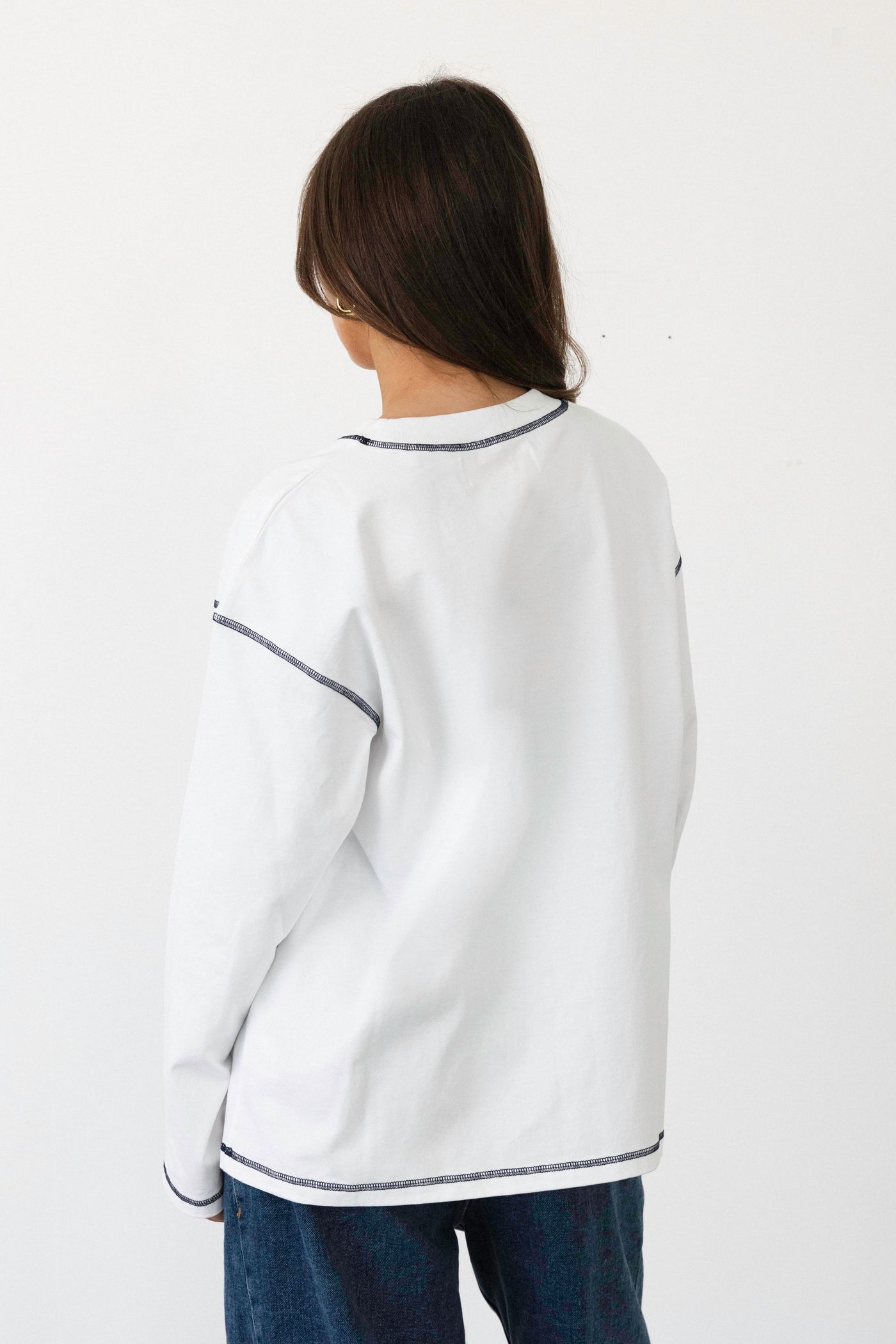 Coucou Gin tonic tee long sleeve - White with navy stitching 