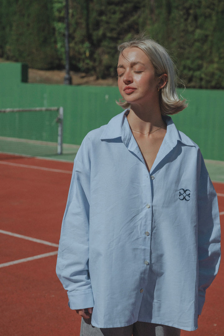 Coucou Moon blouse - Light blue with navy coucou logo