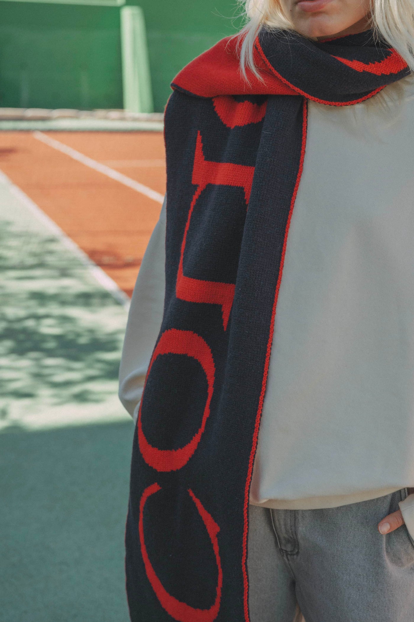 Coucou One size Willow scarf - Navy with red coucou logo