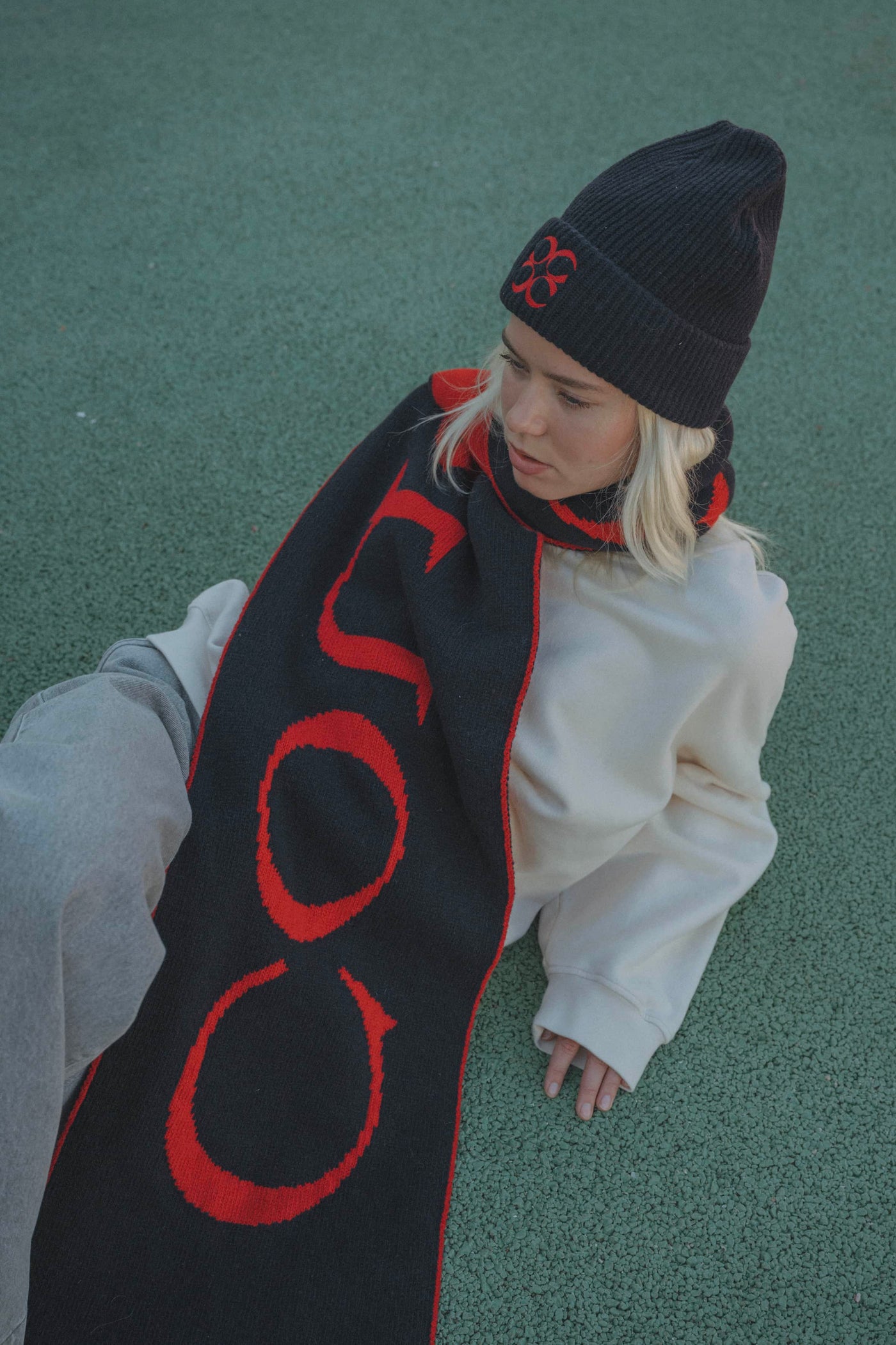 Coucou One size Willow scarf - Navy with red coucou logo