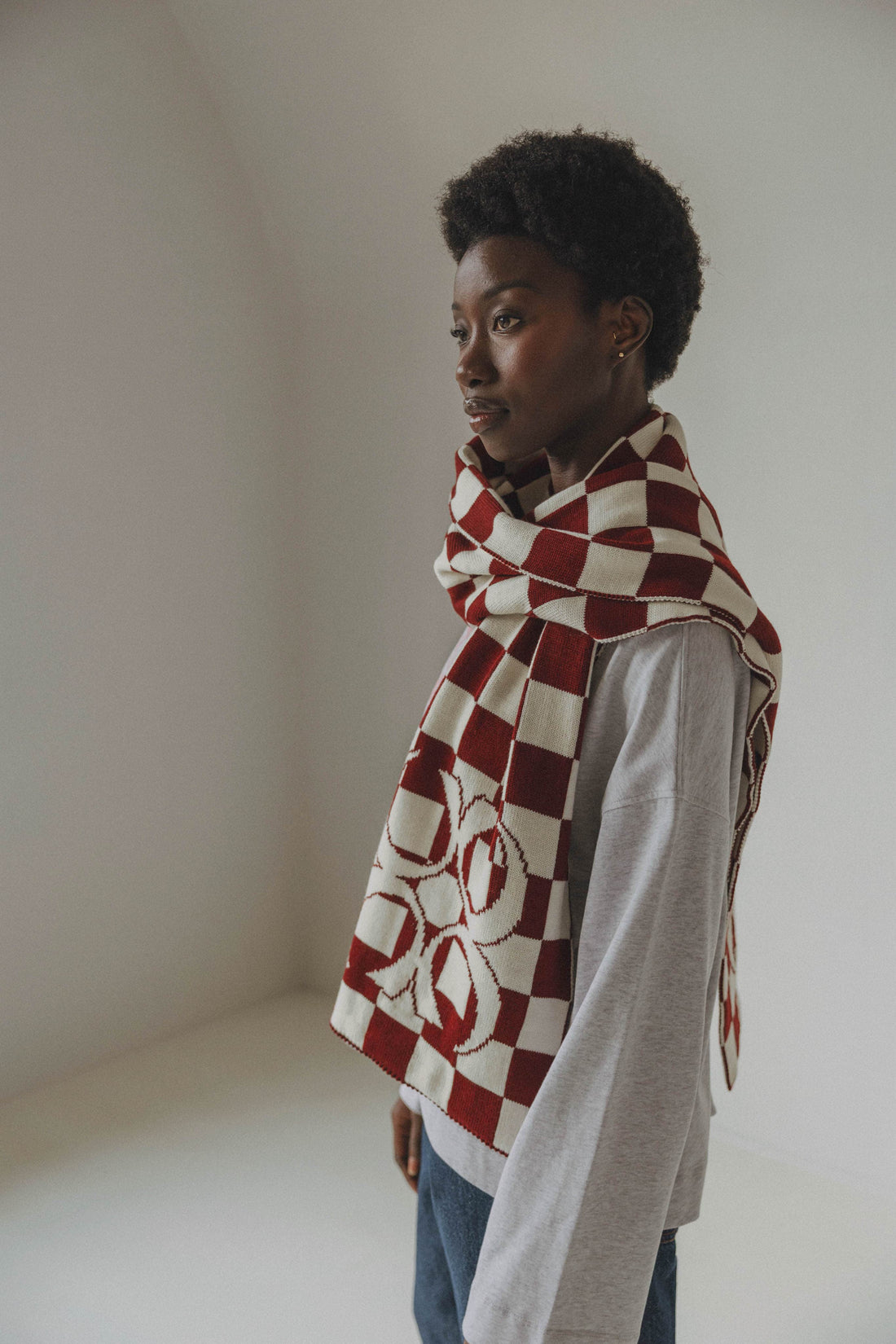 Coucou One size Ivy scarf - Plaid bordeaux with ecru checks