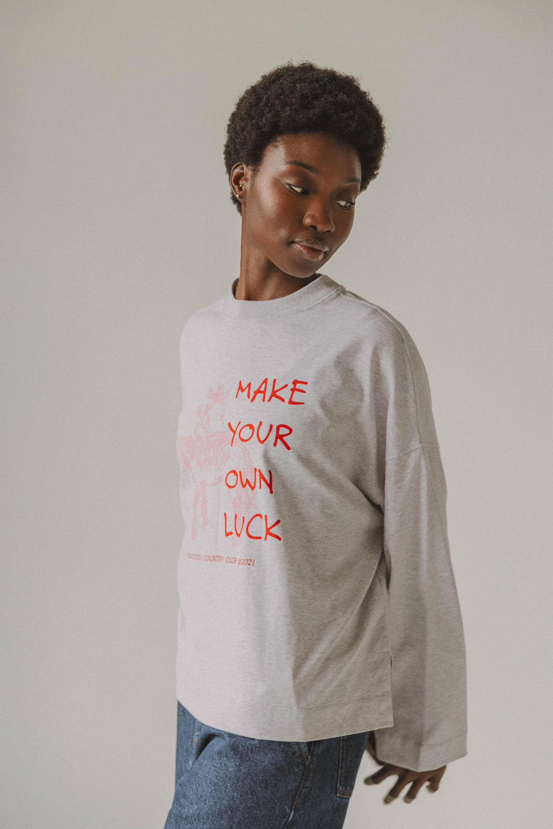 Coucou Mimosa tee long sleeves - Light grey make your own luck print