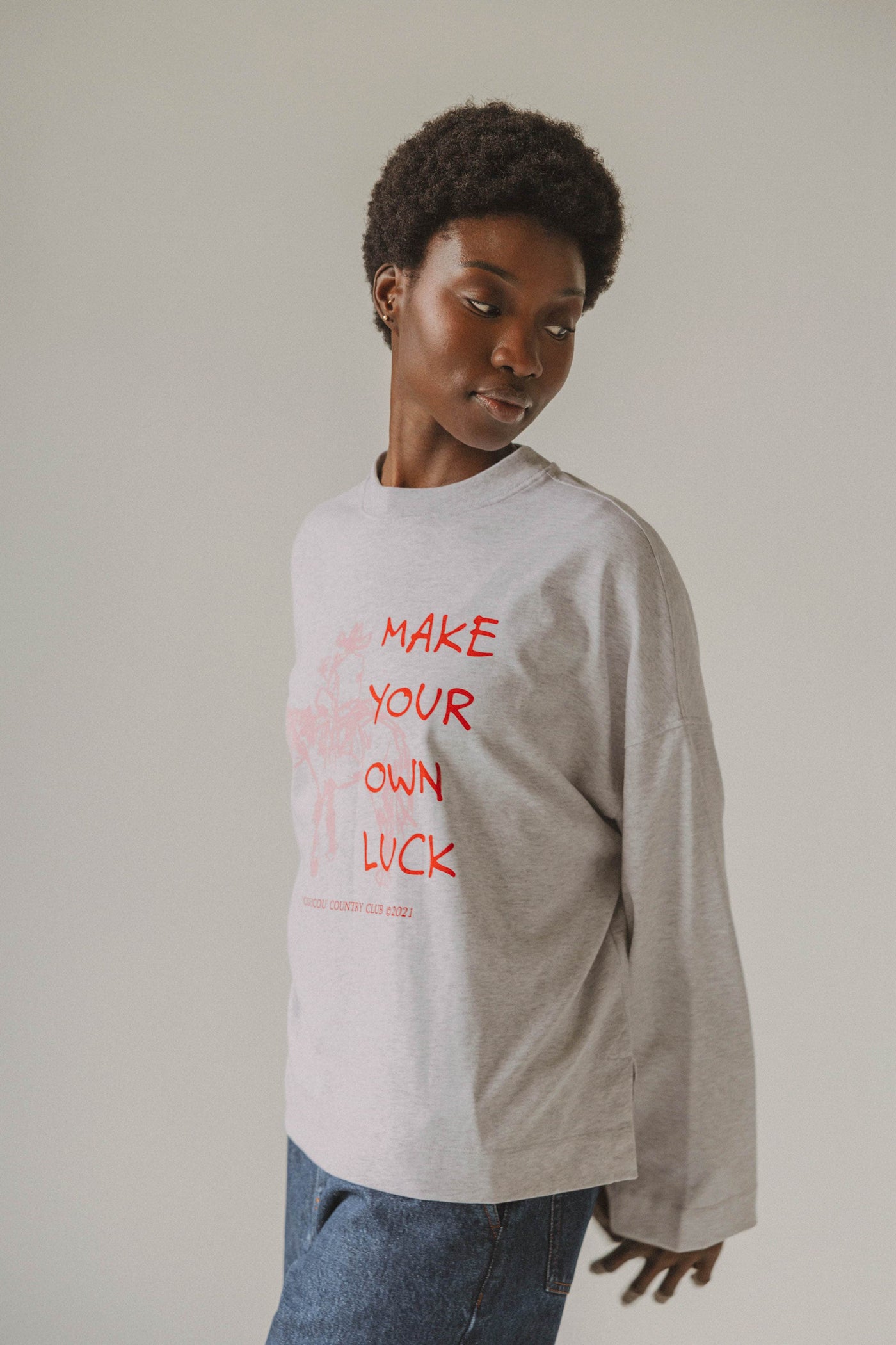 Coucou Mimosa tee long sleeves - Light grey make your own luck print