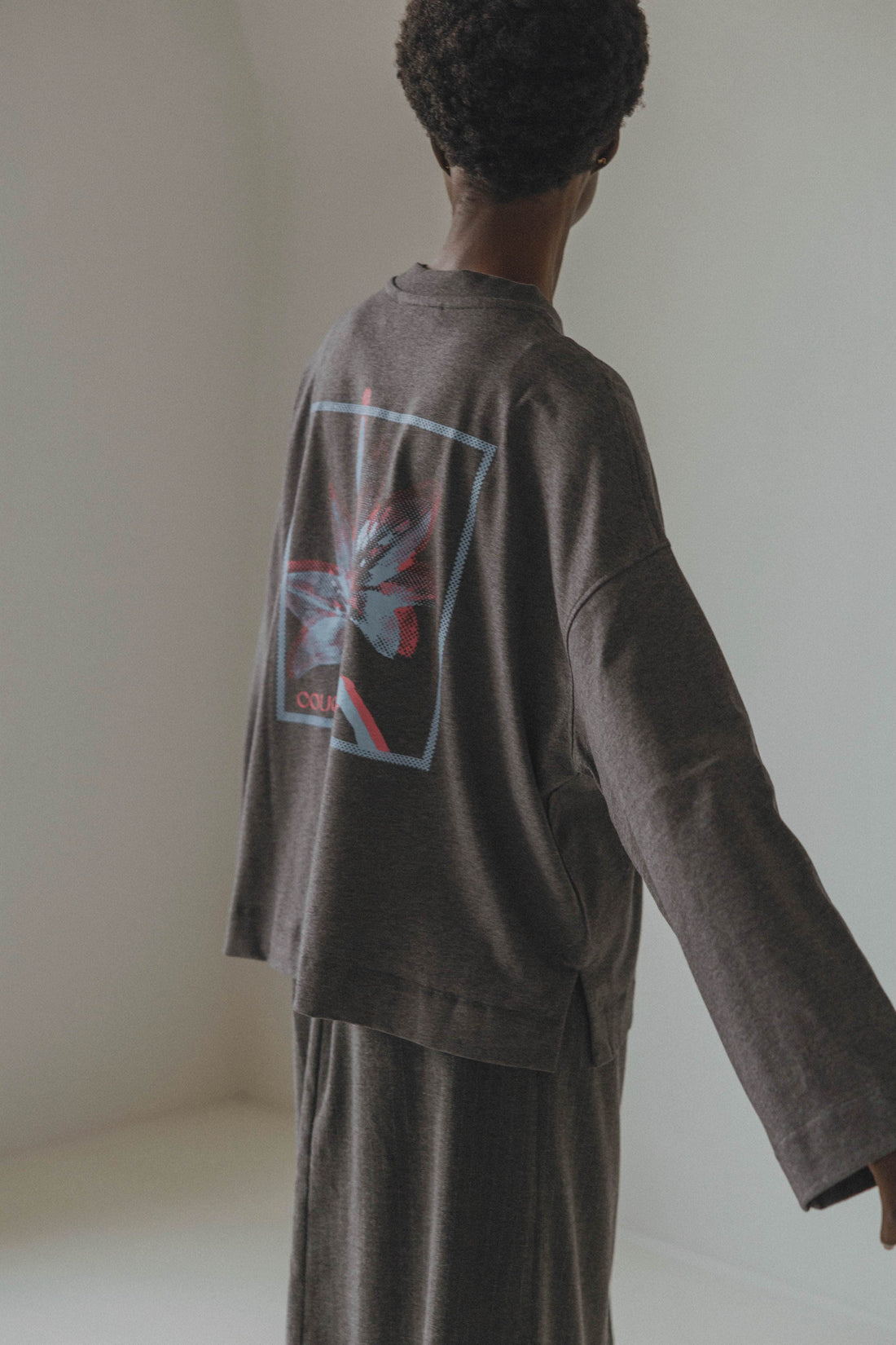 Coucou Mimosa tee long sleeves - Dark grey blooming print