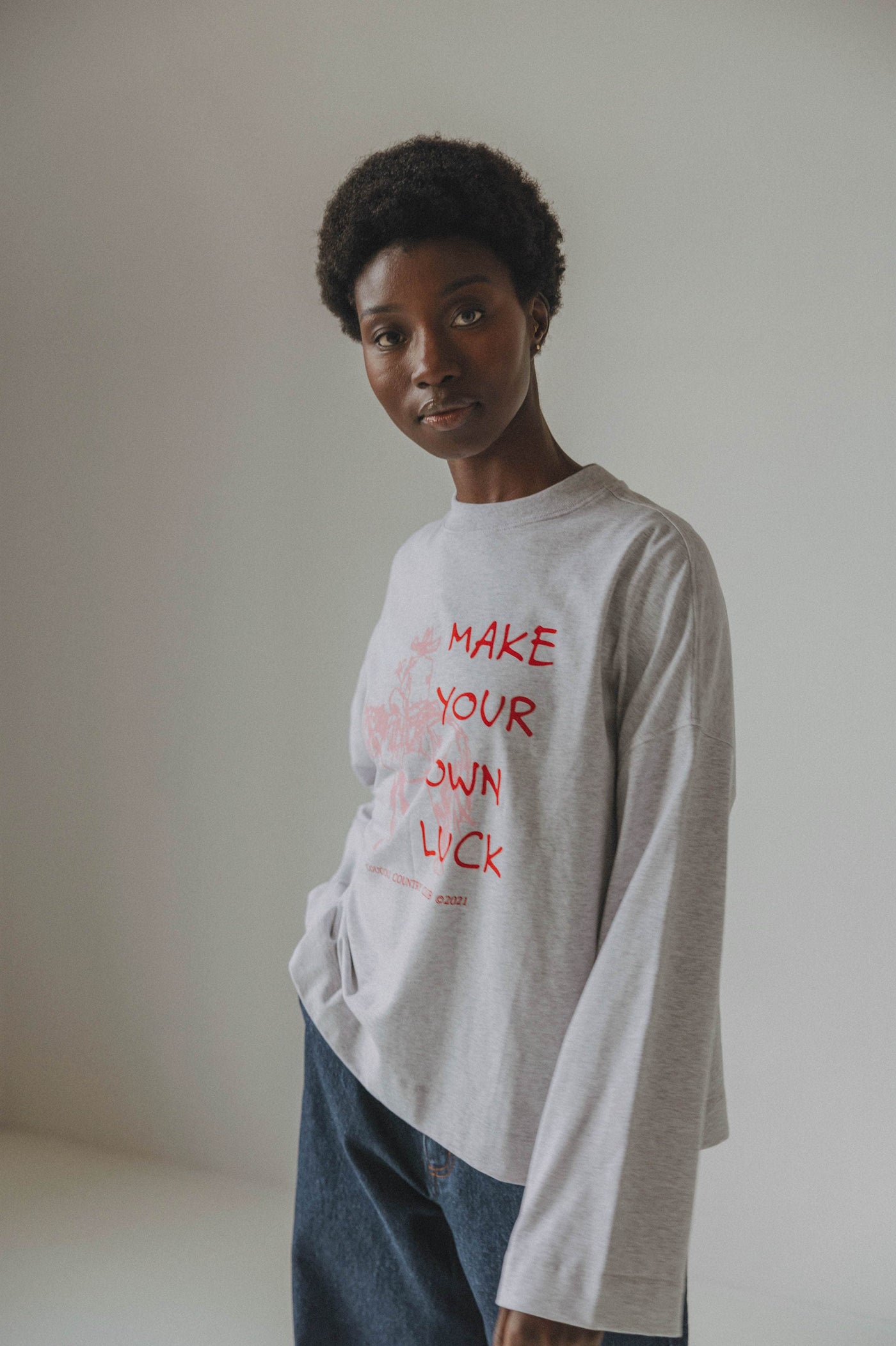 Coucou Mimosa tee long sleeves - Light grey make your own luck print