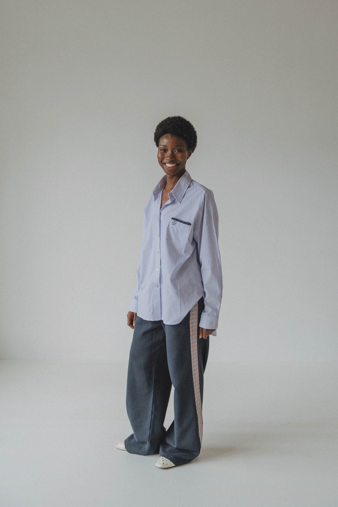 Coucou Moon blouse - Navy stripes with lace details