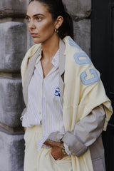 Coucou Moon blouse - Butter yellow with navy stripes