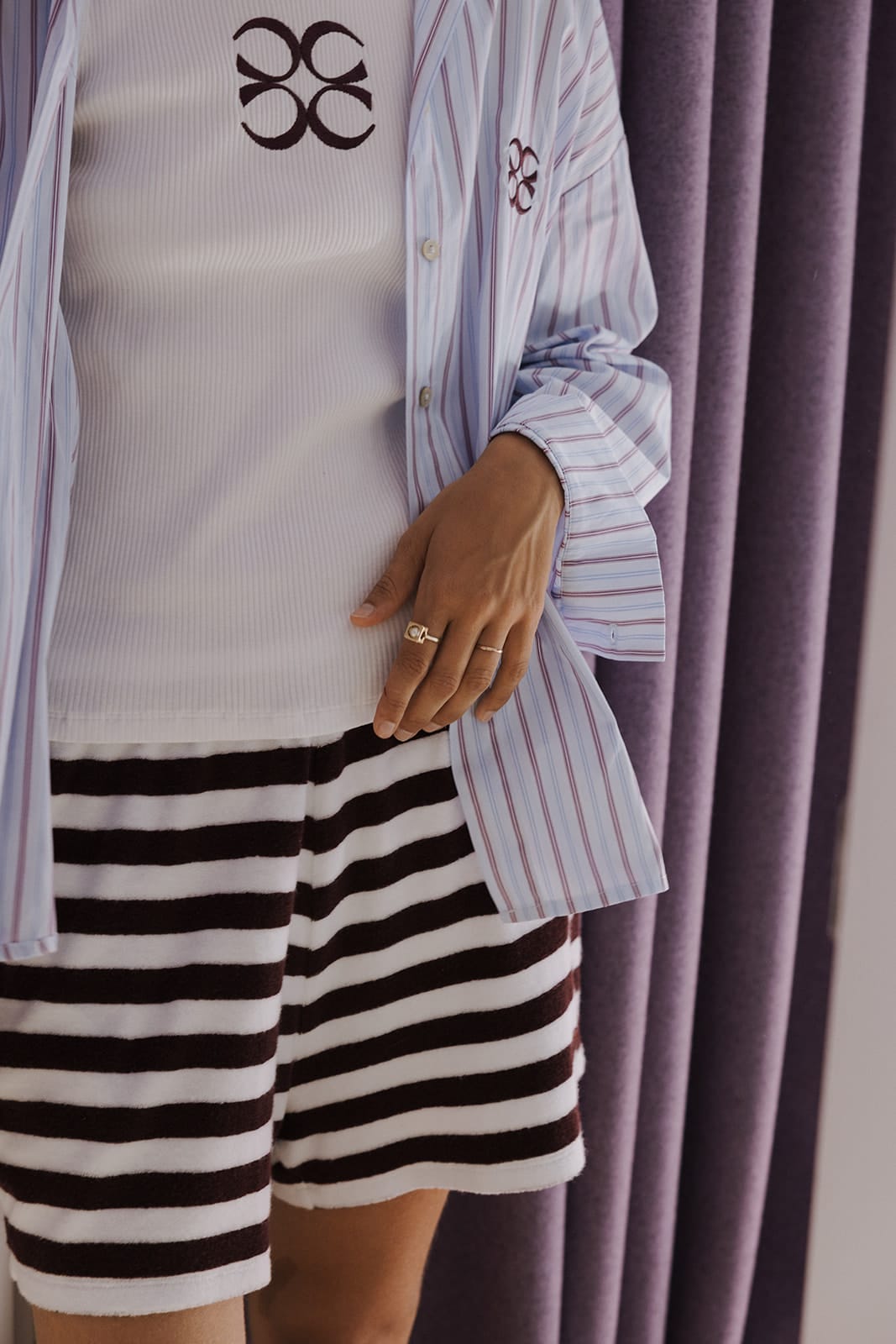 Coucou Jackie short - Aubergine stripes
